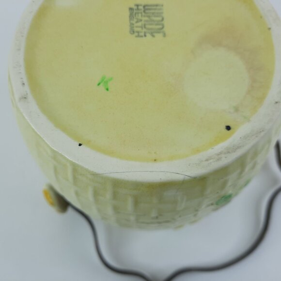 Vintage Wade Heath Biscuit Barrel Yellow Pink Floral Basketweave England Pottery - Picture 10 of 10